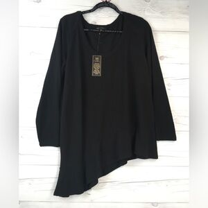 DG2 by Diane Gilman Brushed Knit Asymmetric Peplum Top Black - 1X